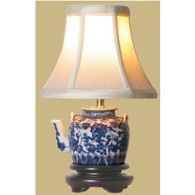 Small Blue & White Porcelain Teapot Accent Lamp